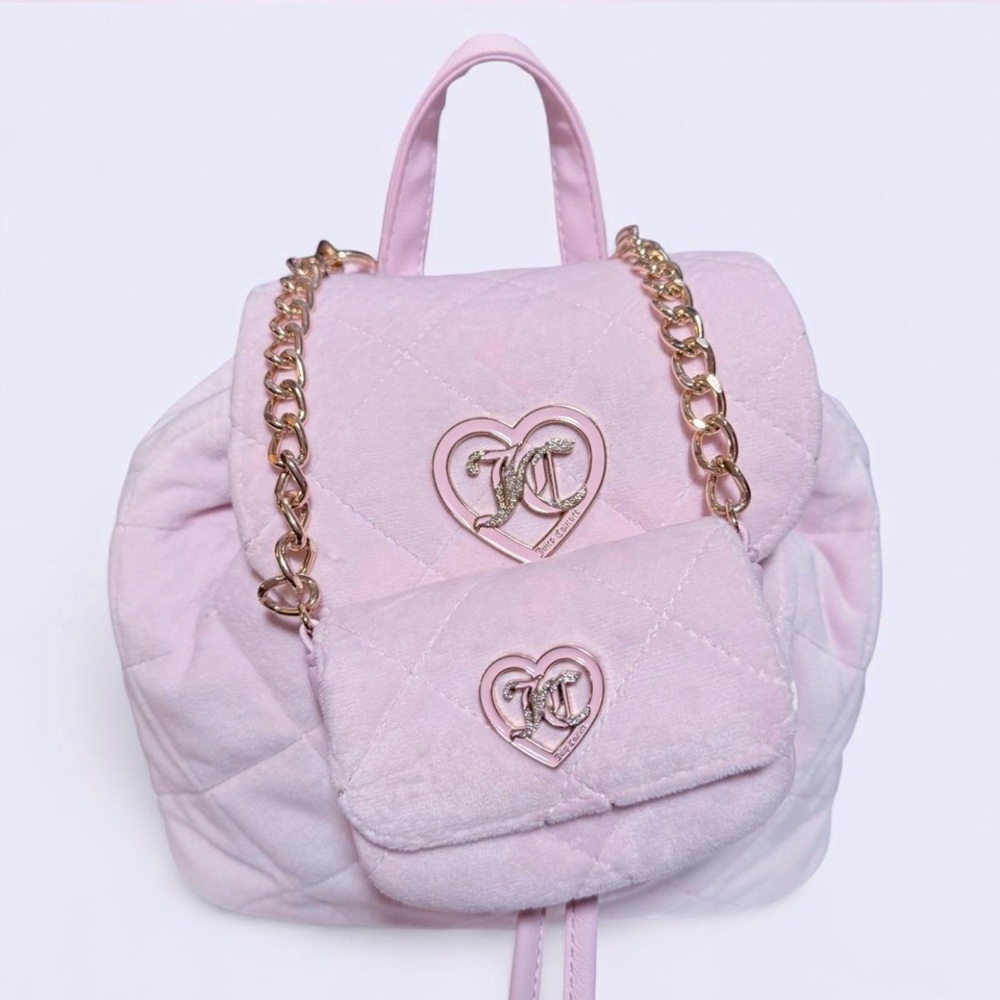 Y2k Juicy Couture Light Pink Backpack with Gold Accents